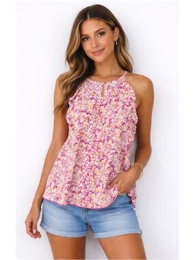 NWT POUPETTE ST. BARTH | Floral Print Ruffle Alida Sleeveless Top Sz. XS Boho